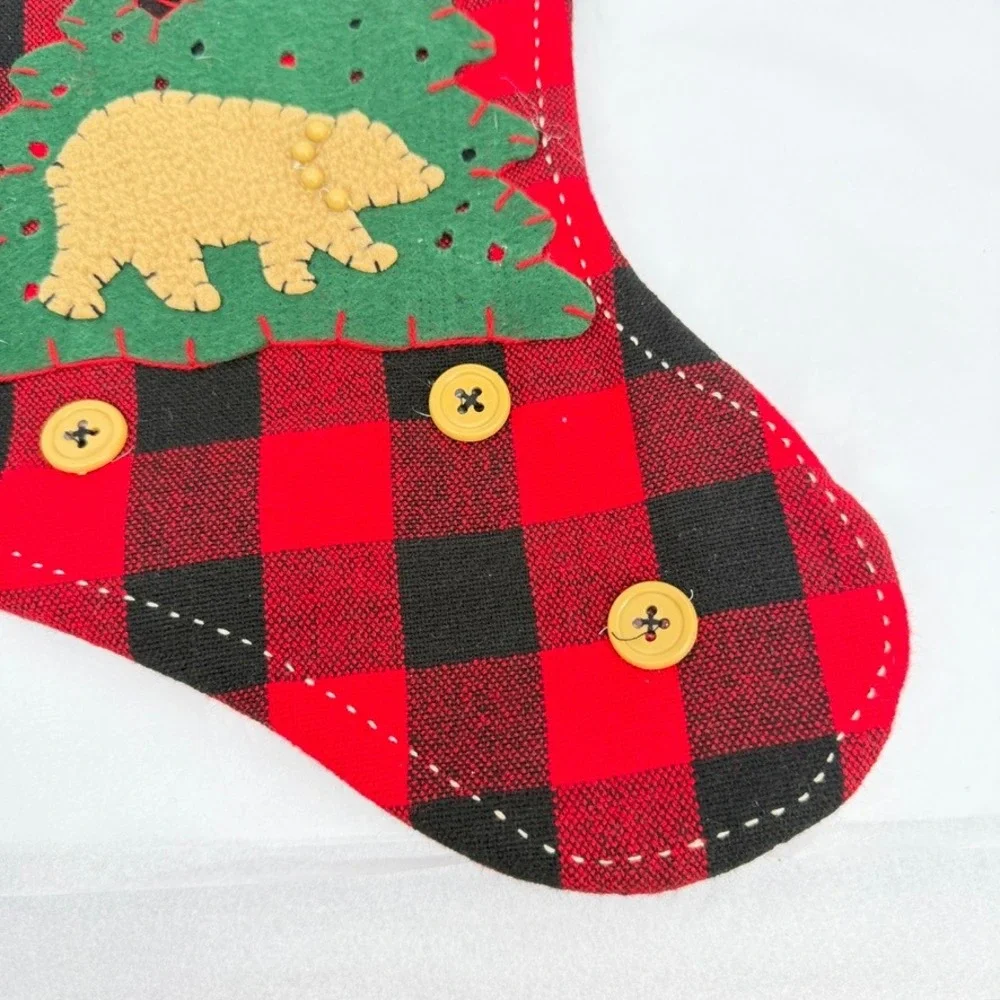 Walmart Christmas Stocking Buffalo Plaid Bear Tree Cabin Lodge Holiday Decor